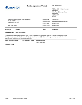 Rental Agreement/Permit City of Edmonton