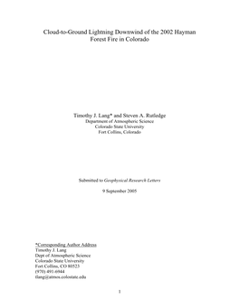 Cloud-To-Ground Lightning Downwind of the 2002 Hayman Forest Fire in Colorado