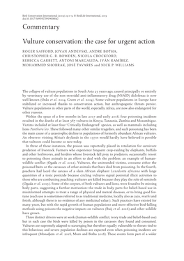 Commentary Vulture Conservation: the Case for Urgent Action