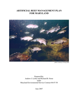 Artificial Reef Management Plan for Maryland