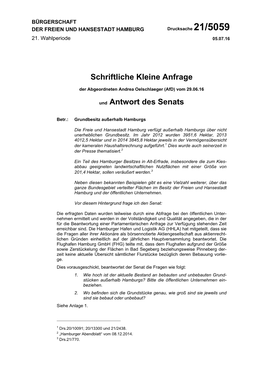 Schriftliche Kleine Anfrage Und Antwort Des Senats