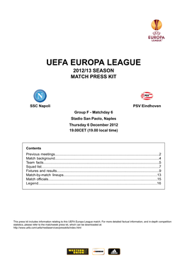 Uefa Europa League 2012/13 Season Match Press Kit