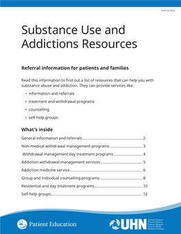 Substance Use and Addictions Resources