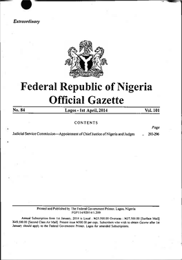 Federal Republic of Nigeria Official Gazette No