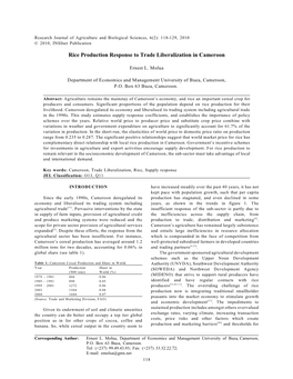 Supply Response of Rice in Cameroon