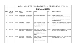 List of Candidates Whose Applications Rejected State Manipur General Category
