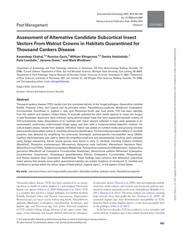 Assessment of Alternative Candidate Subcortical Insect Vectors From