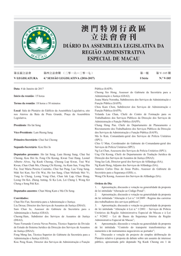 澳門特別行政區 立法會會刊 Diário Da Assembleia Legislativa Da Região Administrativa Especial De Macau