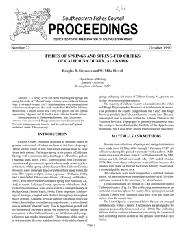 Proceedings Dedicated to the Preservation of Southeastern Fishes