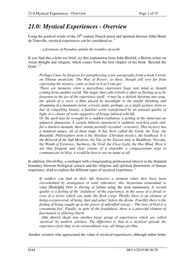 Mystical Experiences - Overview Page 1 of 15