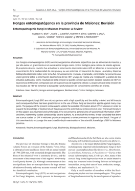 Hongos Entomopatógenos En La Provincia De Misiones: Revisión