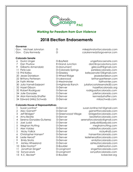 2018 Election Endorsements