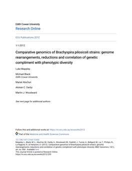 Comparative Genomics of Brachyspira Pilosicoli Strains: Genome Rearrangements, Reductions and Correlation of Genetic Compliment with Phenotypic Diversity