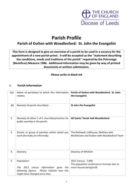 Parish Profile Parish of Oulton with Woodlesford: St