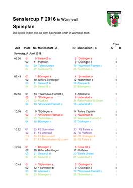 Senslercup F 2016 in Wünnewil Spielplan