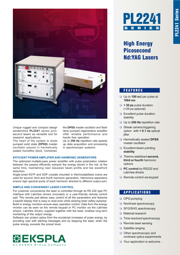 PL2241 SERIES PL2241 Series High Energy Picosecond Nd:YAG Lasers