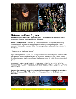 Batman: Arkham Asylum Eidos Interactive and Warner Bros