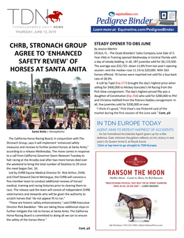 CHRB, STRONACH GROUP AGREE to &gt;ENHANCED SAFETY REVIEW= of HORSES at SANTA ANITA