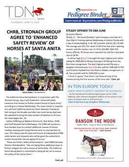 CHRB, STRONACH GROUP AGREE to >ENHANCED SAFETY REVIEW= of HORSES at SANTA ANITA