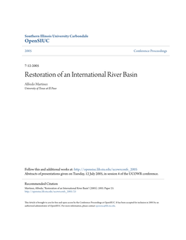 Restoration of an International River Basin Alfredo Martinez University of Texas at El Paso