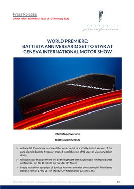 Battista Anniversario Set to Star at Geneva International Motor Show