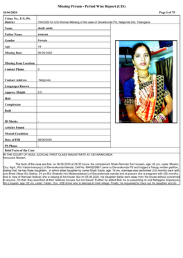 Missing Person - Period Wise Report (CIS) 20/06/2020 Page 1 of 75