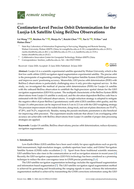 Centimeter-Level Precise Orbit Determination for the Luojia-1A Satellite Using Beidou Observations