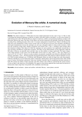 Evolution of Mercury-Like Orbits: a Numerical Study