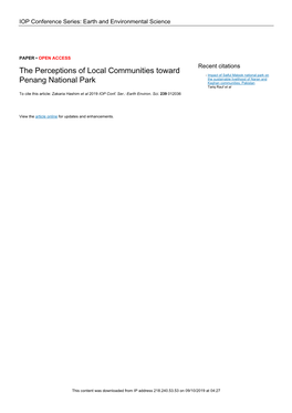 The Perceptions of Local Communities Toward Penang National Park