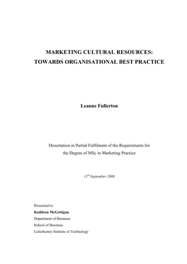 Marketing Cultural Resources: Towards Organisational Best Practice