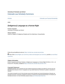 (Indigenous) Language As a Human Right