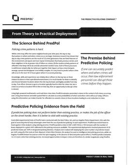 From Theory to Rractical Deployment the Science Behind Predrol the Rremise Behind Predictive Policing Predictive Rolicing Eviden