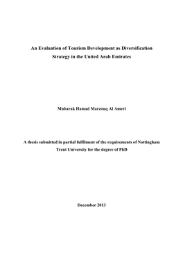 An Evaluation of Tourism Development As Diversification Strategy in the United Arab Emirates