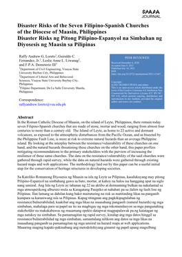 Disaster Risks Ng Pitong Pilipino-Espanyol Na Simbahan Ng Diyosesis Ng Maasin Sa Pilipinas