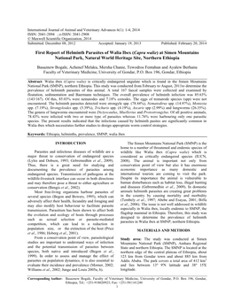 First Report of Helminth Parasites of Walia Ibex (Capra Walie) at Simen Mountains National Park, Natural World Heritage Site, Northern Ethiopia