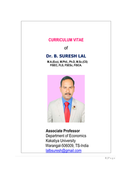 CURRICULUM VITAE of Dr. B. SURESH LAL Associate Professor