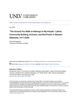 Â•Œthe Ground You Walk on Belongs to My People": Lakota Community