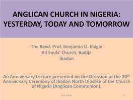 Anglican Church in Nigeria: Yesterday, Today and Tomorrow