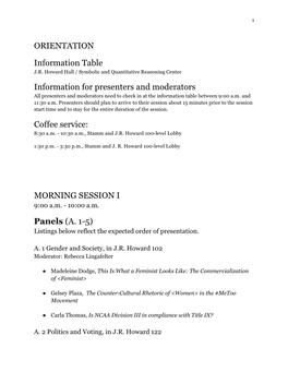 ORIENTATION Information Table