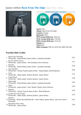 James Arthur Back from the Edge Mp3, Flac, Wma