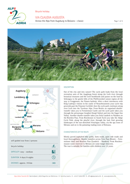 VIA CLAUDIA AUGUSTA Across the Alps from Augsburg to Bolzano – Classic Page 1 of 4