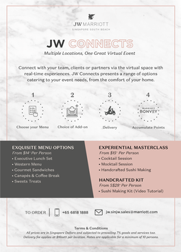 JW Connects Presents a Range of Options Catering to Your Event Needs, from the Comfort of Your Home