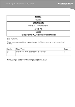 Meeting Council Date and Time Tuesday 6 November 2012 At