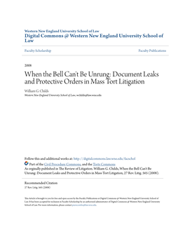 Document Leaks and Protective Orders in Mass Tort Litigation William G