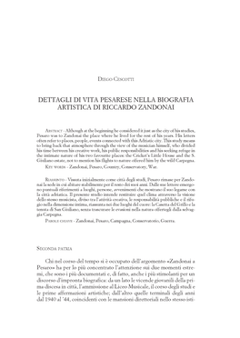 Dettagli Di Vita Pesarese Nella Biografia Artistica Di Riccardo Zandonai