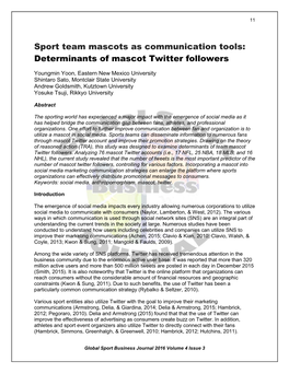 Sport Team Mascots As Communication Tools: Determinants of Mascot Twitter Followers