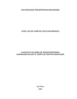 A Angústia Na Obra De Ingmar Bergman: Sarabanda Em Ser E Tempo De Martin Heidegger