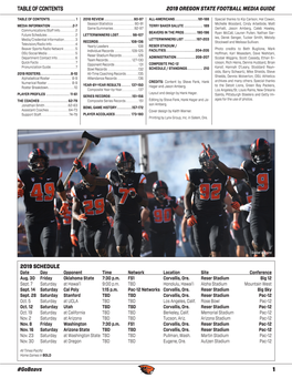 2019 OREGON STATE FOOTBALL MEDIA GUIDE 1 #Gobeavs TABLE of CONTENTS 2019 SCHEDULE