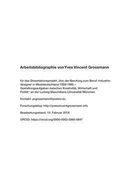 Arbeitsbibliographie Von Yves Vincent Grossmann