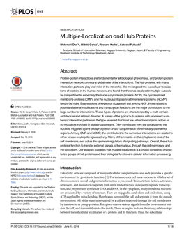 Multiple-Localization and Hub Proteins